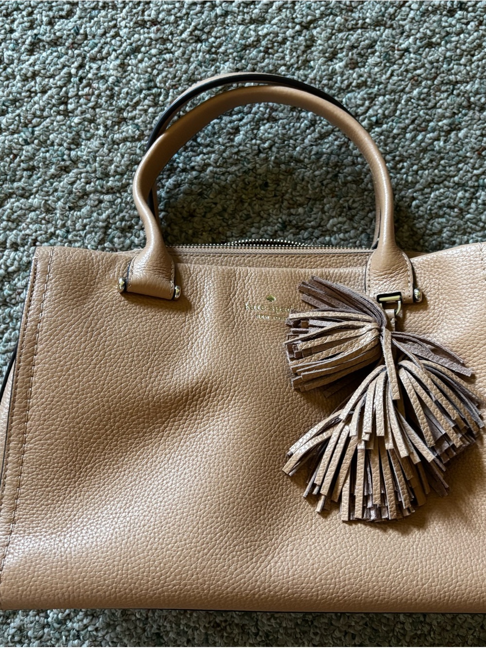 kate spade Pebbled Leather Satchel in Camel with Tassel
